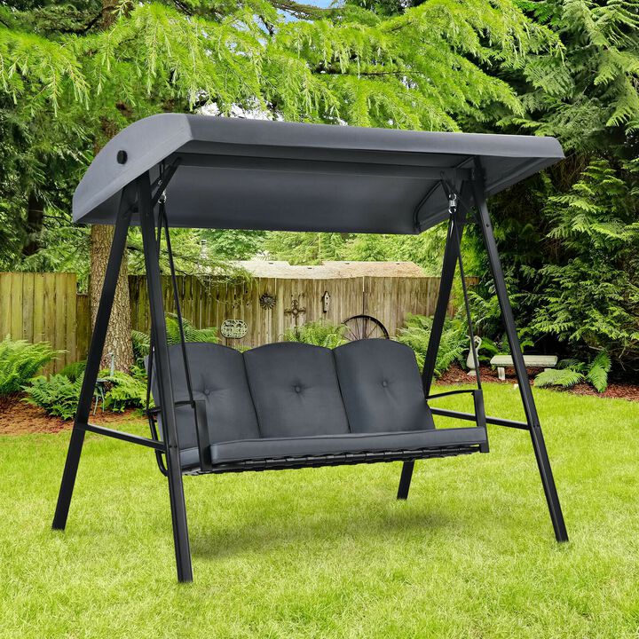 Outdoor 3-Seat Porch Swing with Adjust Canopy and Cushions