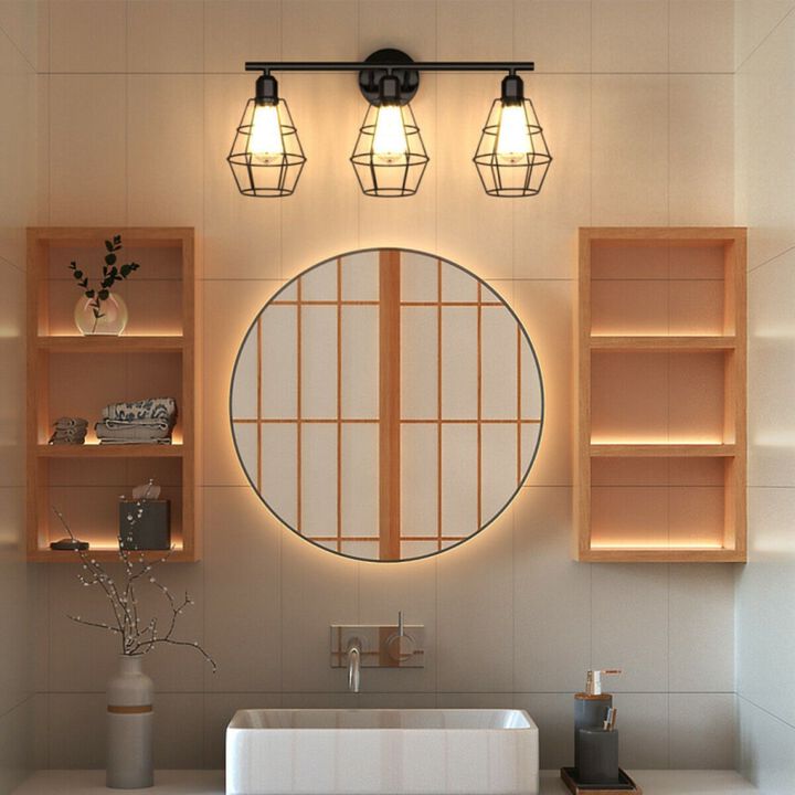 3-Light Industrial Bathroom Vanity Cage Light Vintage Wall Lamp