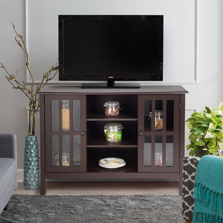 Entertainment Media Console Table with Adjustable Wood Shelves
