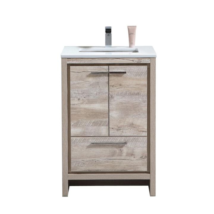 Kubebath 24″ Nature Wood Modern Bathroom Vanity with White Quartz Counter-Top