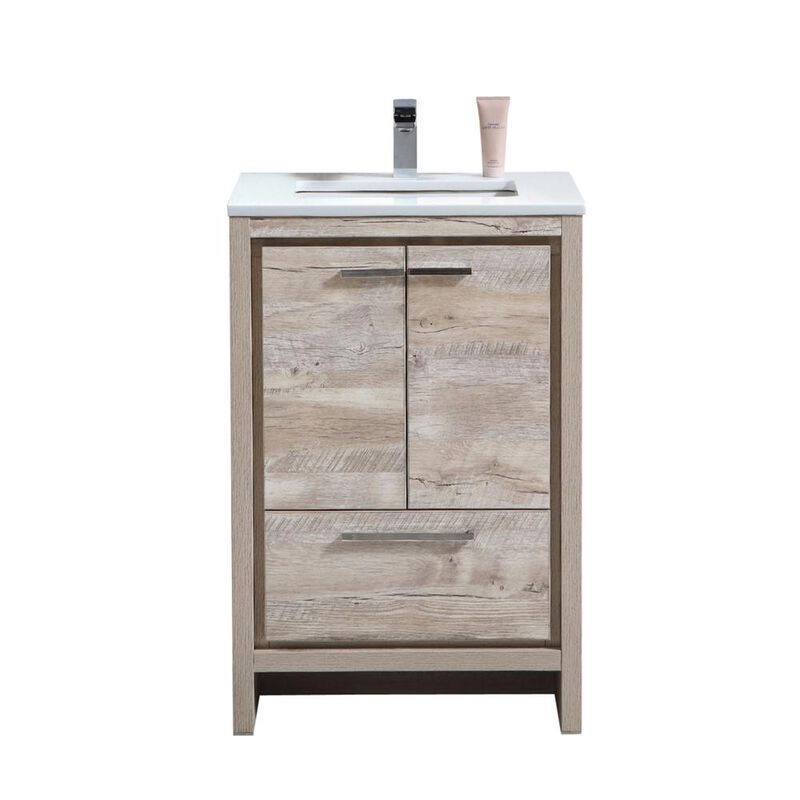 Kubebath 24″ Nature Wood Modern Bathroom Vanity with White Quartz Counter-Top