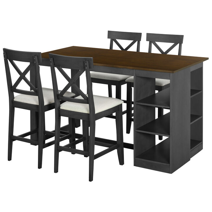 Merax Solid Wood Farmhouse Counter Height Dining Table Set