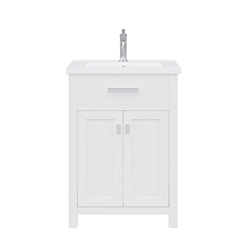 Myra 24 In. Integrated Ceramic Sink Top Bath Vanity in Pure White