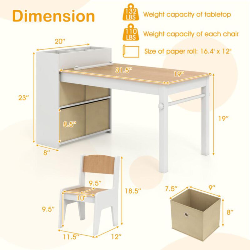 Hivvago Kids Art Table and Chairs Set with 2 Chairs and Paper Roll