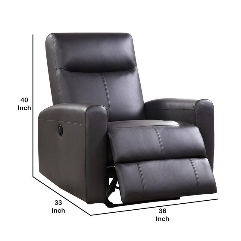 Leatherette Power Recliner with Tufted Back, Brown-Benzara