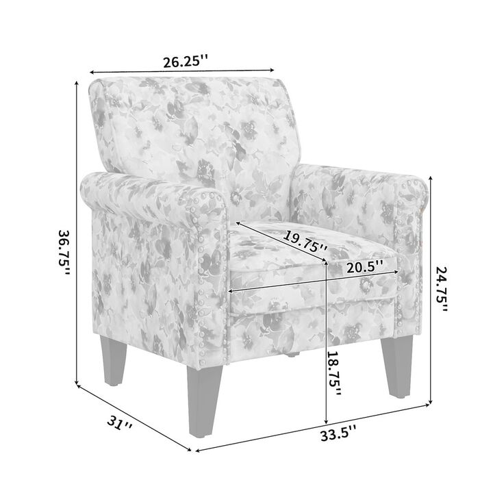 HL Home Furnishings Rolled Armchairs with Nailheads in Pastel Pink Floral