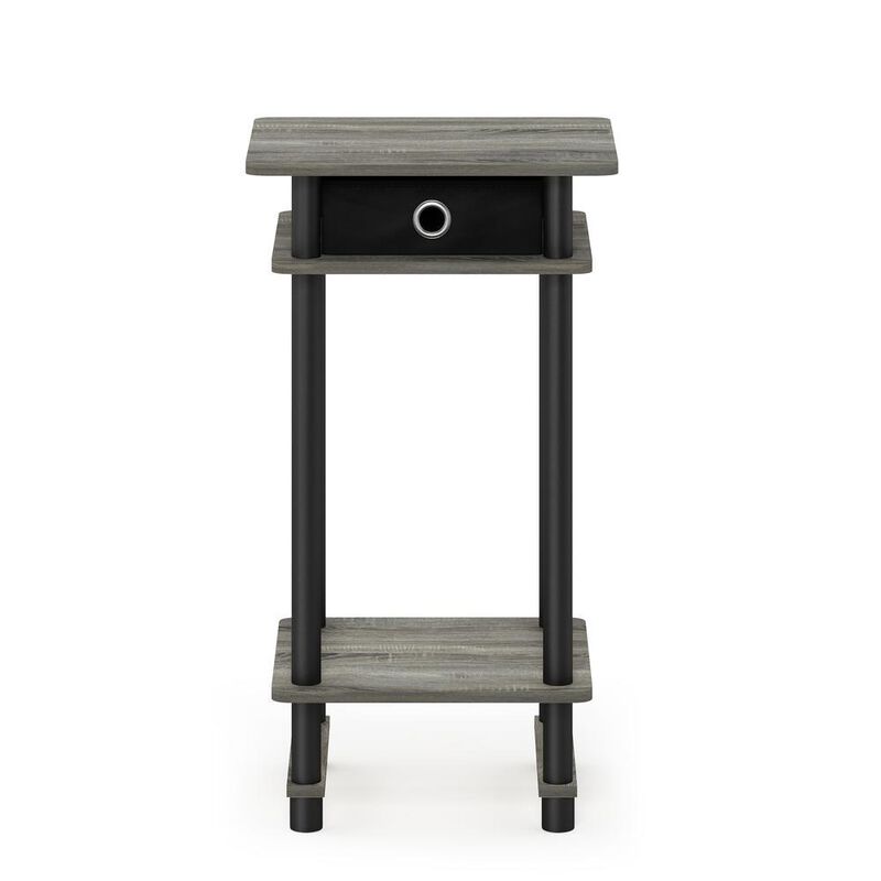 Furinno Turn-N-Tube Tall End Table with Bin, French Oak Grey/Black
