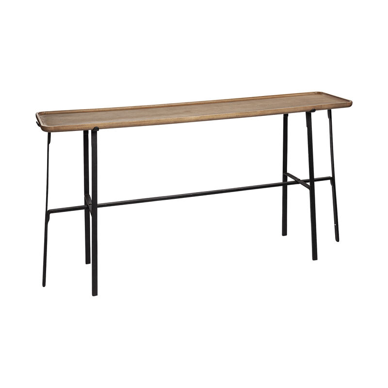 HomeRoots 60" Brown and Black Solid Wood and Metal Trestle Console Table image number 4