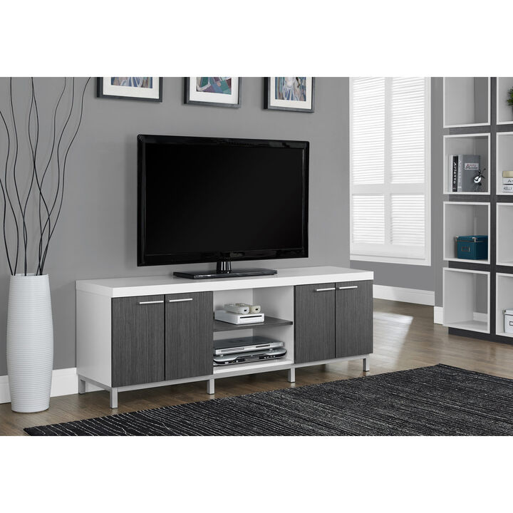 Monarch Specialties I 2591 Tv Stand, 60 Inch, Console, Media Entertainment Center, Storage Cabinet, Living Room, Bedroom, Laminate, White, Grey, Contemporary, Modern