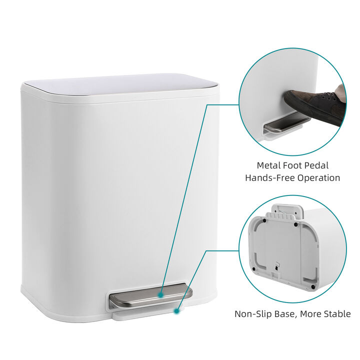 Modern Stainless Steel Trash Can, Soft Close Lid, Step Pedal, Removable Inner Bucket, Rectangular Durable Design