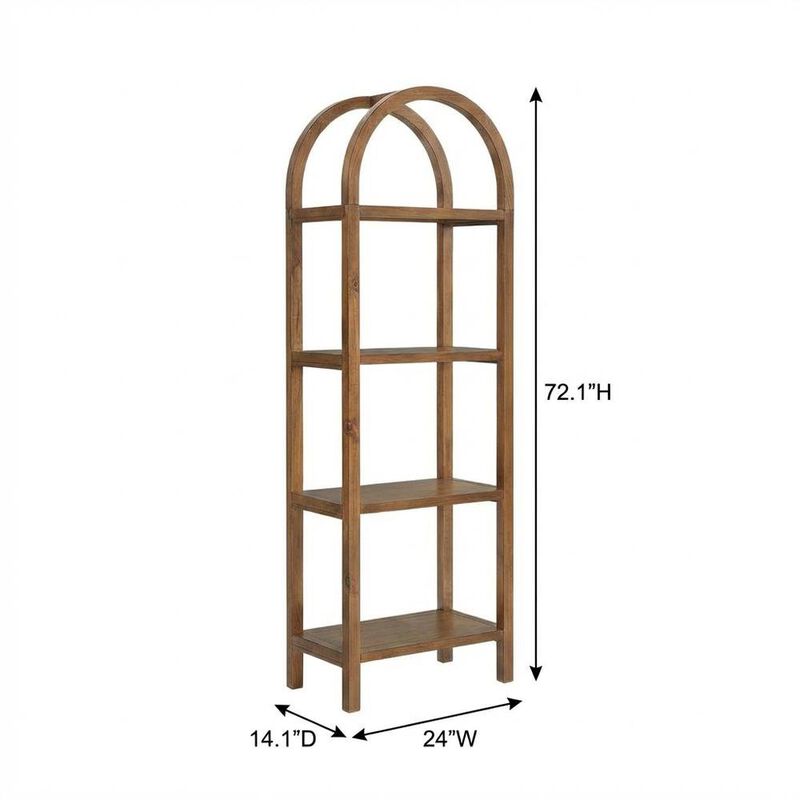 Tall brown arched bookshelf with engineered wood frame for stylish storage image number 3