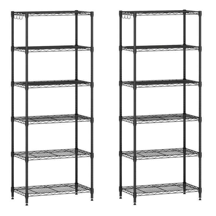 2 Pack 6 Tier Metal Storage Racks with V Shaped Wire Shelves for Pantry-Black
