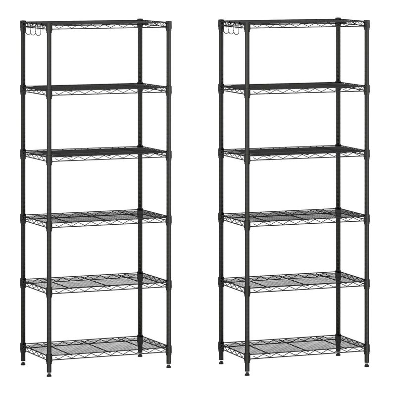 2 Pack 6 Tier Metal Storage Racks with V Shaped Wire Shelves for Pantry-Black image number 0