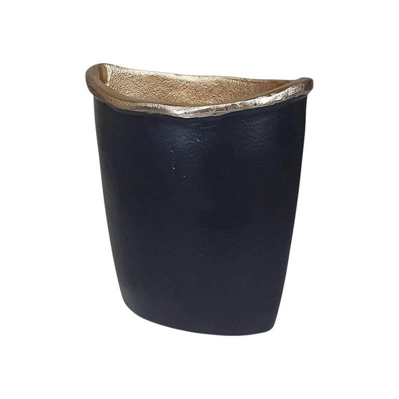 HomeRoots 8" Black And Gold Cast Aluminum Oval Table Vase image number 0