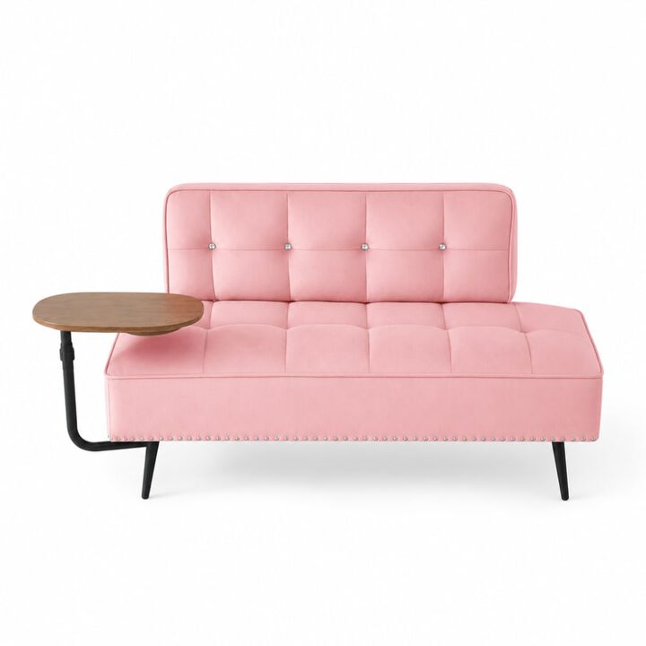 GOODSILO Modern Two-Seater Velvet Sofa with 360&deg; Rotating Side Table, Copper Nailhead Trim for Living Room