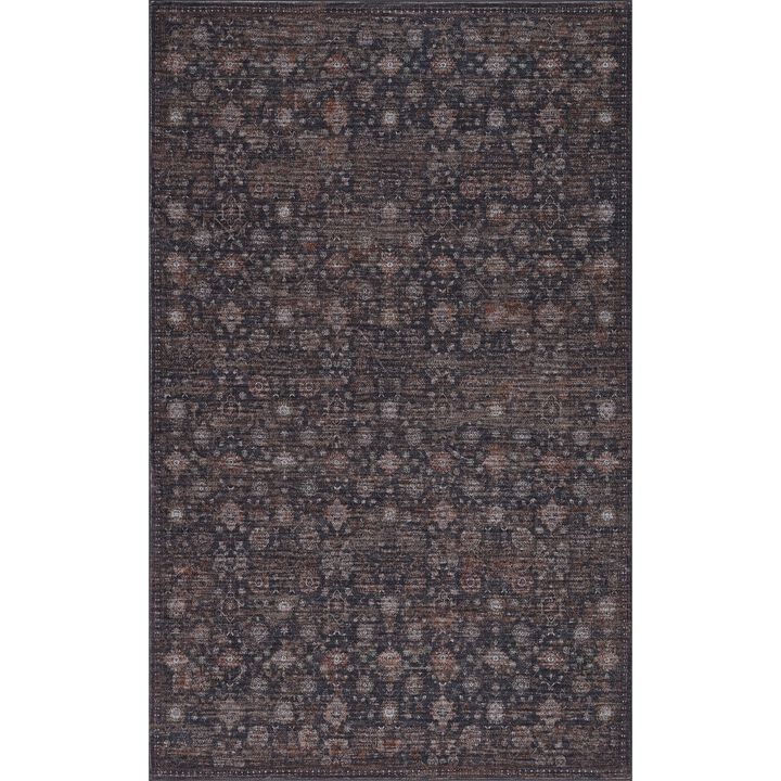 Petunia Distressed All-Over Floral Border Non-Slip Machine-Washable Blue/Light Area Rug