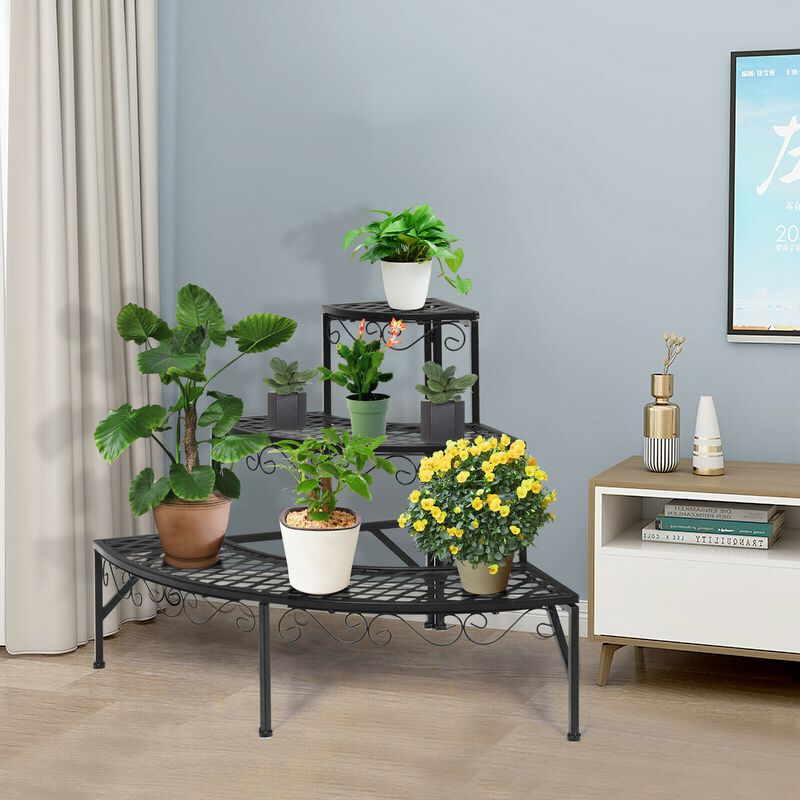 Unique 3 Tier Metal Corner Plant Display Rack for Floral Arrangements