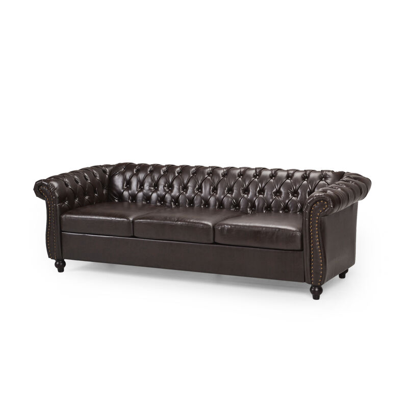 Merax Chesterfield Style Sofa  Tufted Nailhead Accents Scrolled Arms Low Profile image number 2