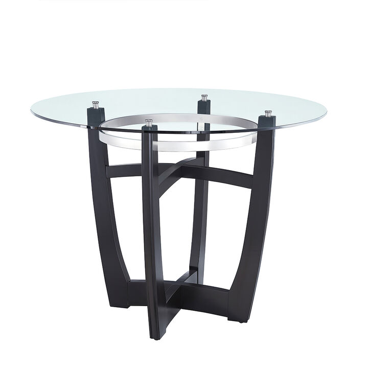 Dining Table with Clear Tempered Glass Top, With solid wood base, Modern Round Glass Kitchen Table Furniture for Home Office Kitchen Dining Room Black