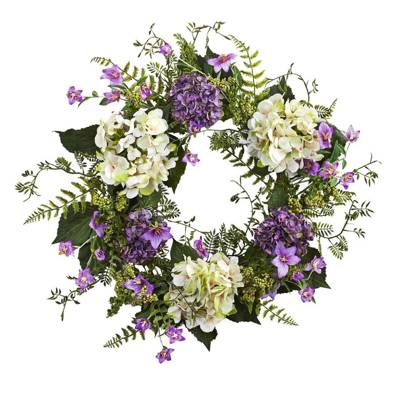 Nearly Natural 24-in Hydrangea Berry Wreath