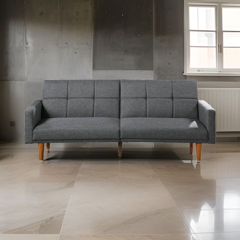 Fabric Adjustable Sofa with Square Tufted Back, Light Gray
