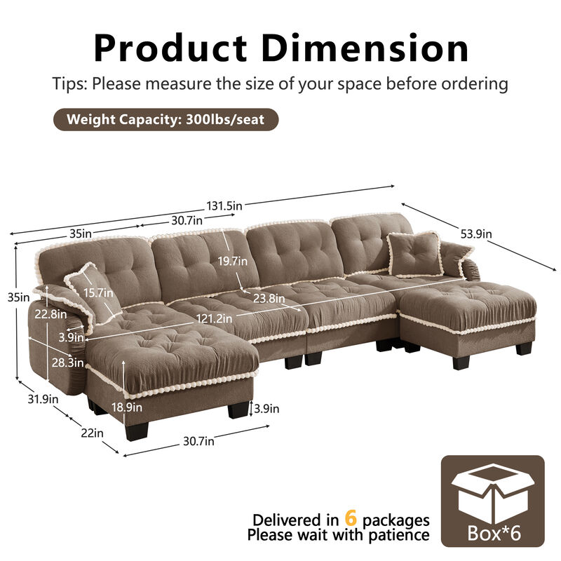 Ziworl Cloud U-Shaped Sofa with 4 Pillows image number 5