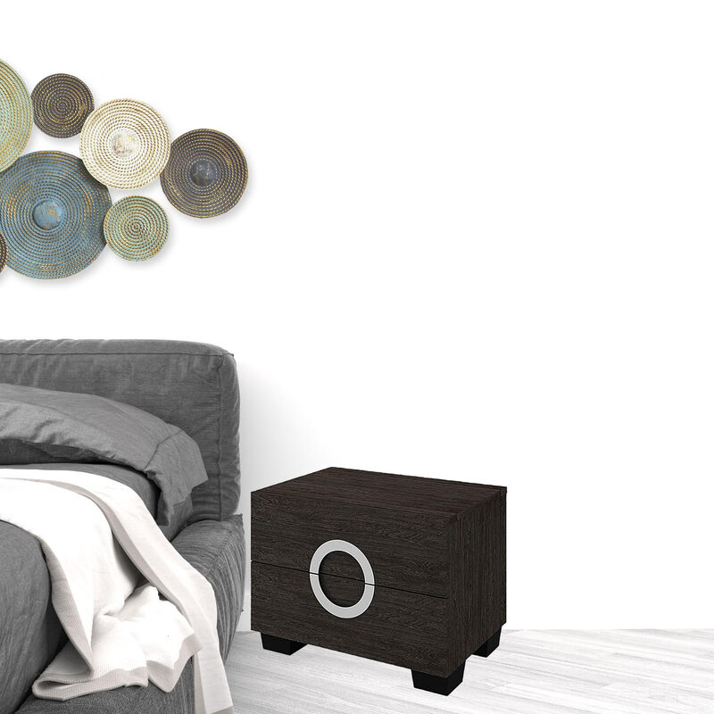 Bedroom Nightstand with Two Drawers – Mirrored Front Manufactured Wood Table