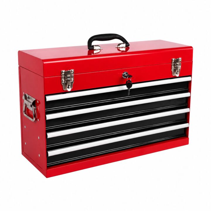 ELEMENT ACE Heavy Duty Portable Metal Tool Box with 4 Ball Bearing Slide Drawers Locking System EVA Liners Powder Coated Finish for Garage Workshop Tool Storage