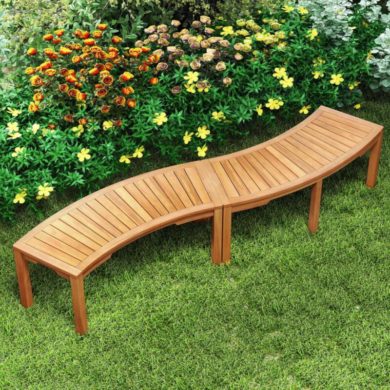 Hivvago Outdoor Bench Acacia Wood Curved Garden Bench 2-Person