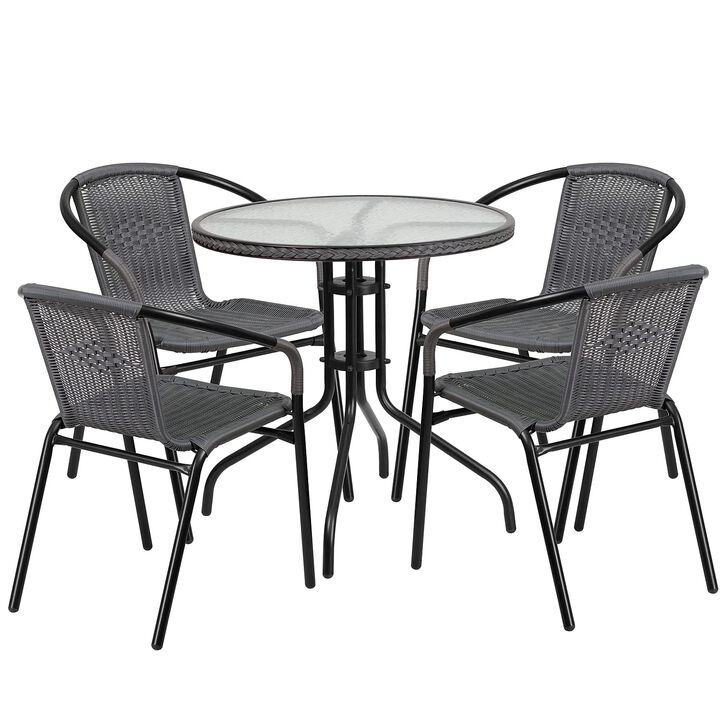 28RD Gray Table Set w/Rattan