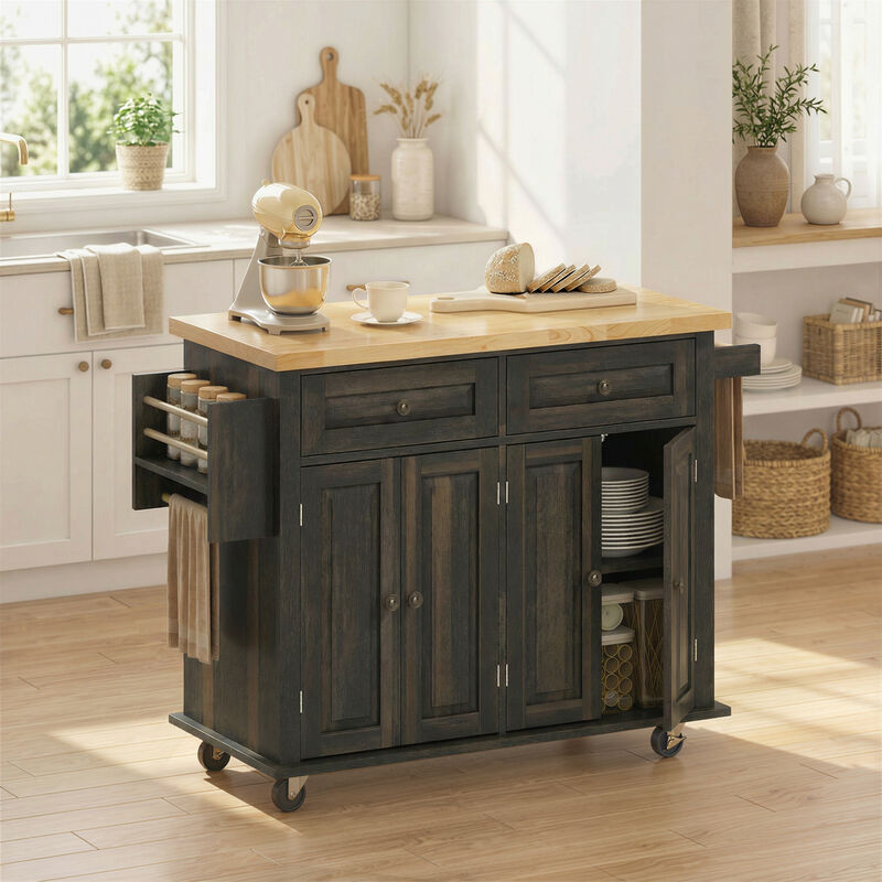 Hivvago Kitchen Cart on Wheels with Adjustable Shelves and Drawers image number 1