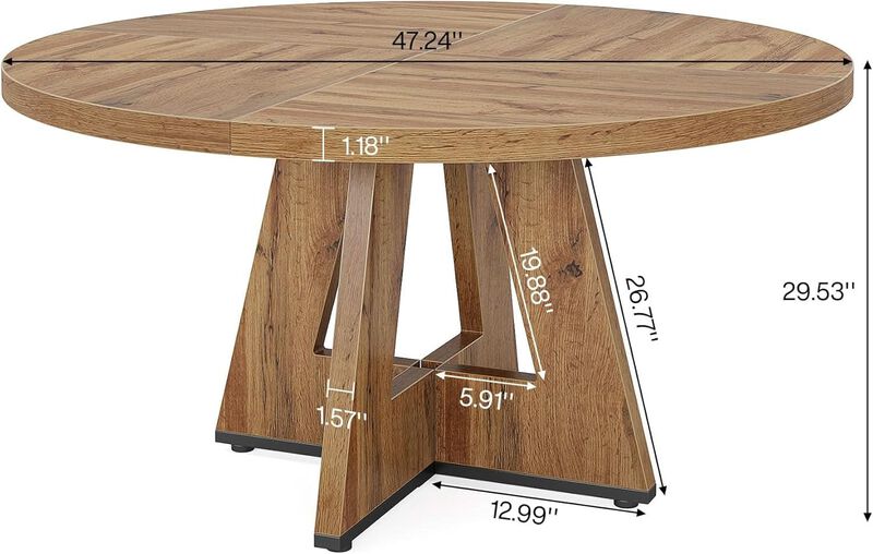 ShipItFurniture 47-Inch Round Solid Wood Dining Table Burlywood Farmhouse image number 2