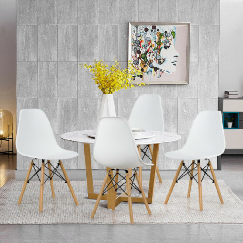 Set of 4 Modern DSW Dining Side Chair Wood Legs-White