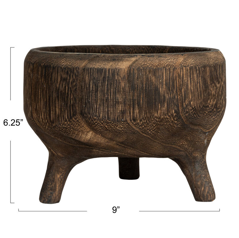 Rustic Paulownia Footed Wood Bowl , Charred Brown image number 2
