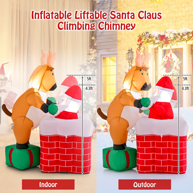 5 Feet Inflatable Liftable Santa Claus Climbing Chimney