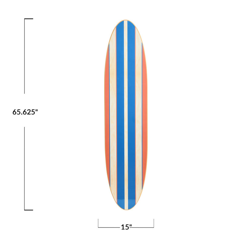 Coastal Decorative Surfboard Wall Decor for Living Room; Contemporary Red & Blue Stripes Overlaid On Natural Wood image number 2