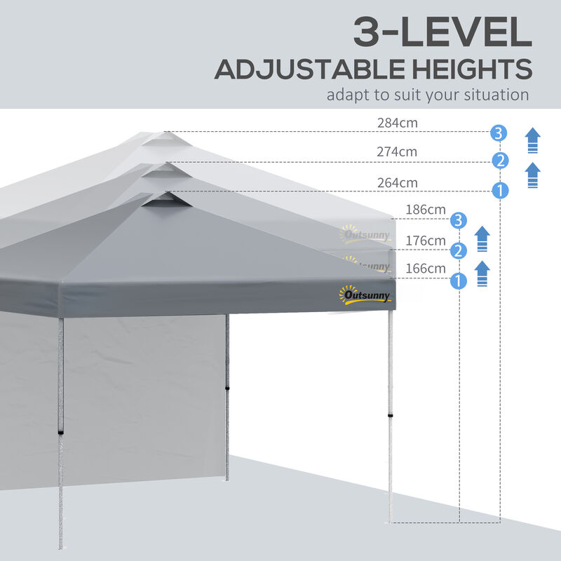 Outsunny 10' x 10' Pop-Up Canopy Tent with 1 Removable Sidewall, Commercial Instant Sun Shelter, Tents for Parties with Wheeled Carry Bag for Outdoor, Garden, Patio, Gray