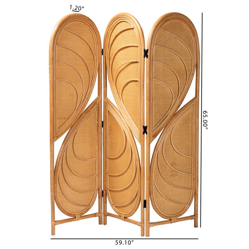 bali & pari Kiyoko Natural Rattan Room Divider - Handwoven Wicker Tri-Fold Decorative Privacy Screen with Woven Leaf Motif image number 6