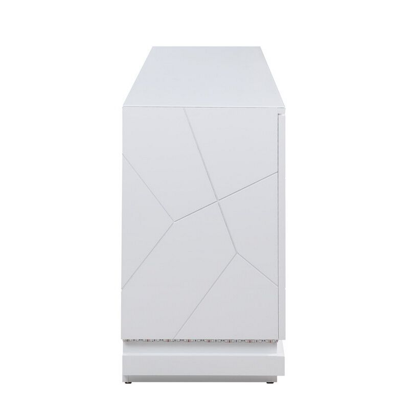 Lay 71 Inch TV Console with Fireplace, Speaker, LED, Cabinets, White Wood - Benzara