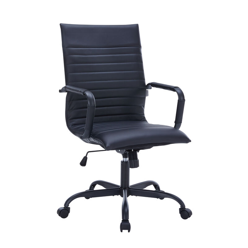 LeisureMod Harris Ergonomic High-Back Office Chair – Leather Upholstery, Adjustable Swivel, Tilt, and Black Iron Frame for Office & Conference Use