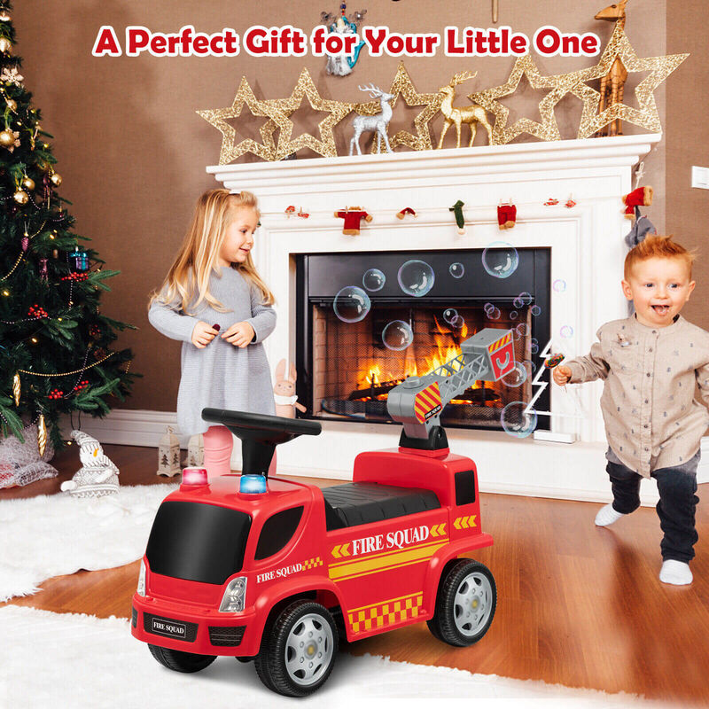 Push Ride On Fire Truck for Kids with Bubble Maker Ladder and Headlights-Red image number 4