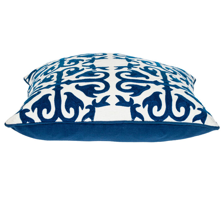 HomeRoots 20" Blue and White Geometric Cotton Throw Pillow