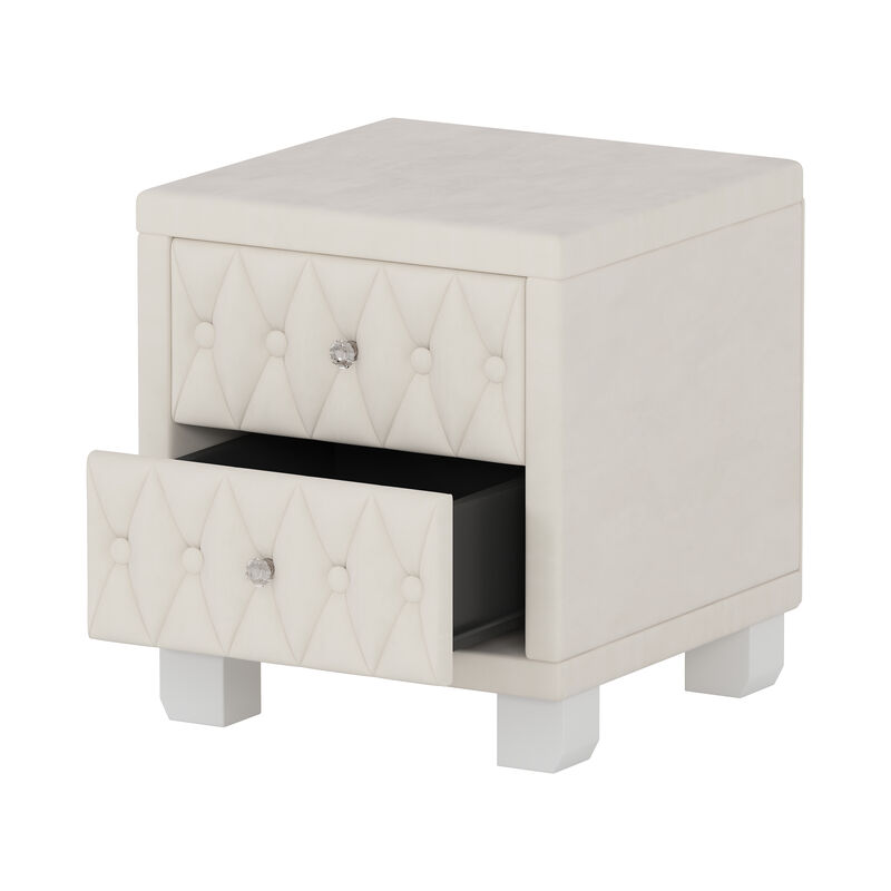 Merax Elegant Velvet Nightstand with 2 Drawers and Crystal Handle