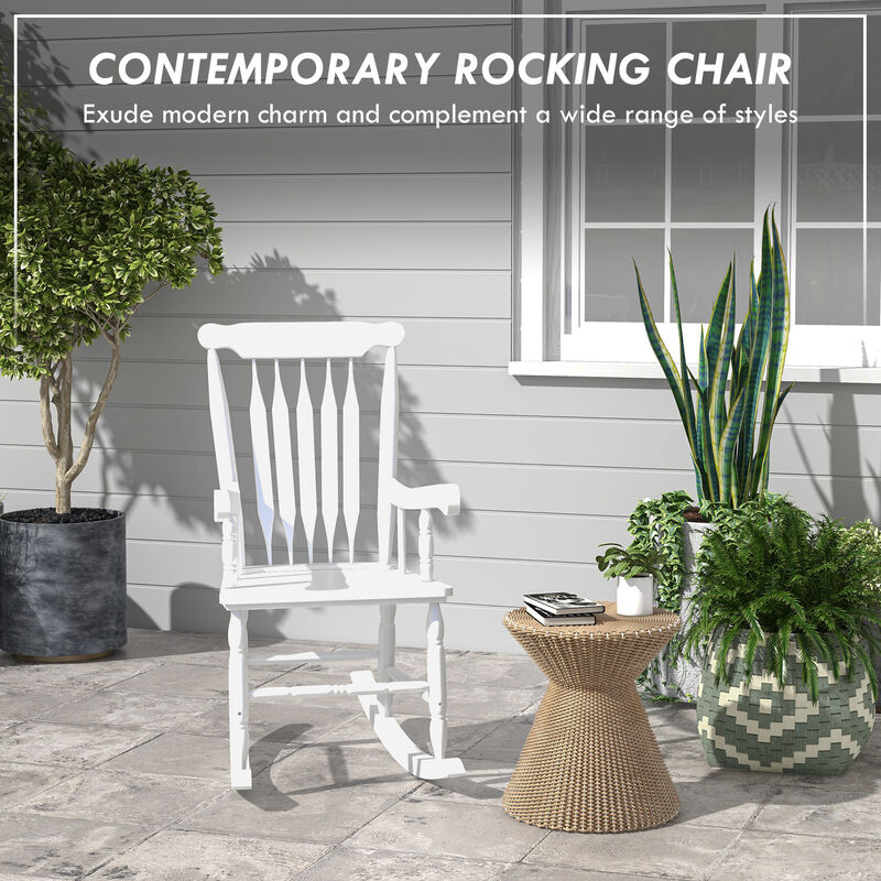 Outsunny Outdoor Wood Rocking Chairs Set of 2, 350 lbs. Porch Rockers with High Back for Garden, Patio, Balcony, White