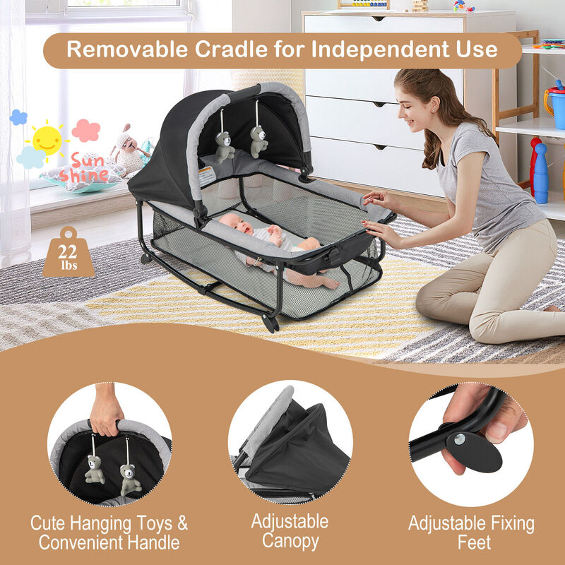 5-in-1 Portable Baby Playard with Cradle and Storage Basket