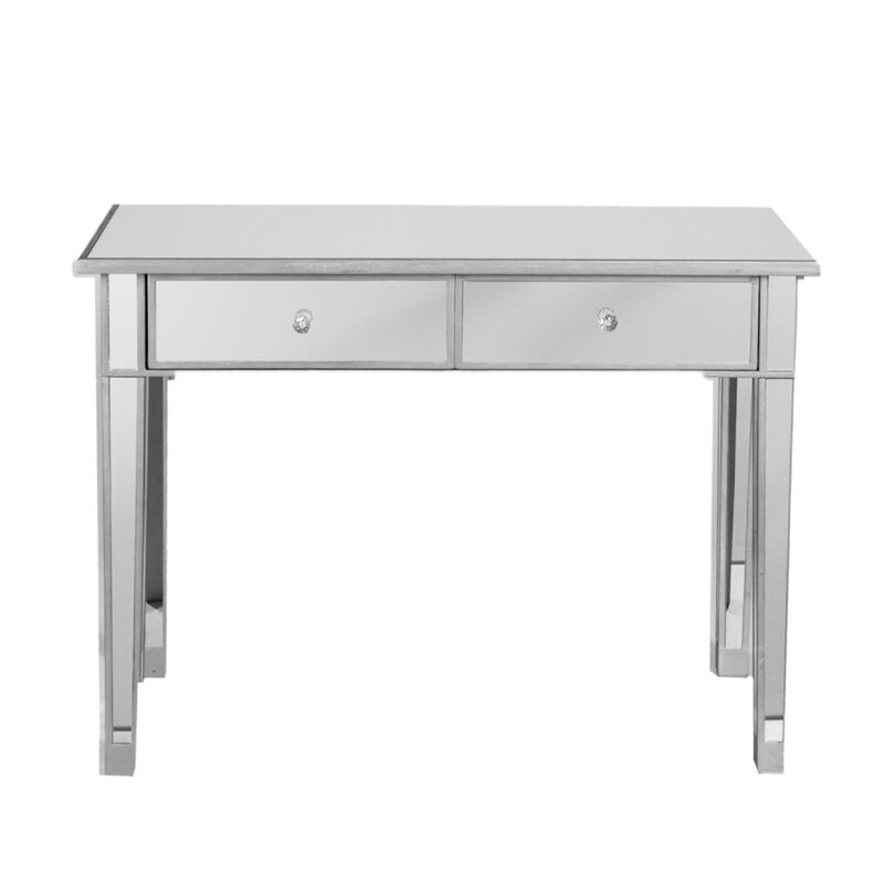 HomeRoots 40" Silver Mirrored Glass and Wood Console Table With Two Drawers image number 0