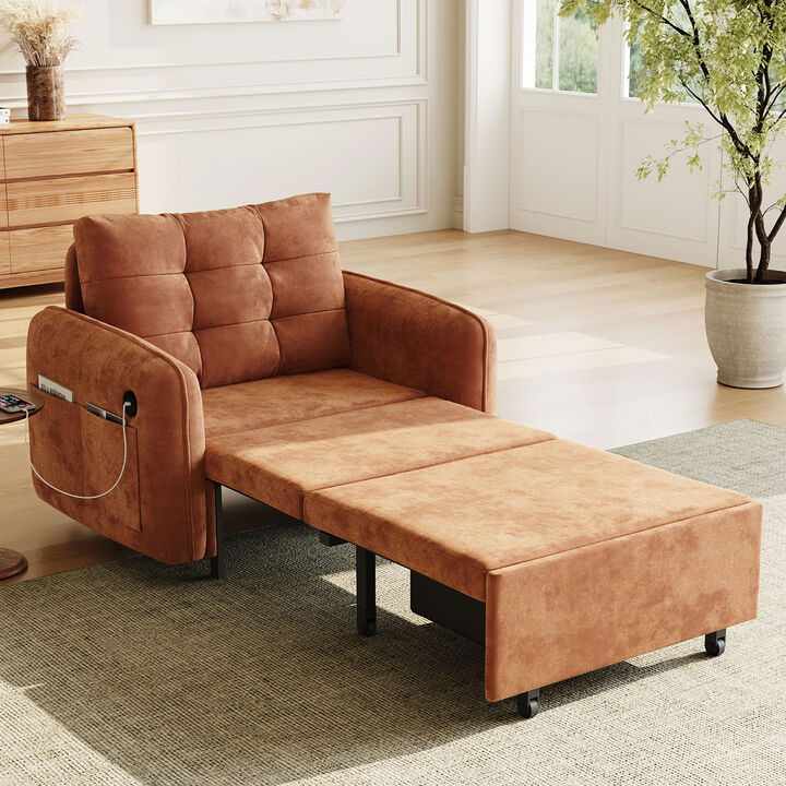 Merax Convertible Chenille Sleeper Sofa Bed - Built-In Storage & Charging Hub