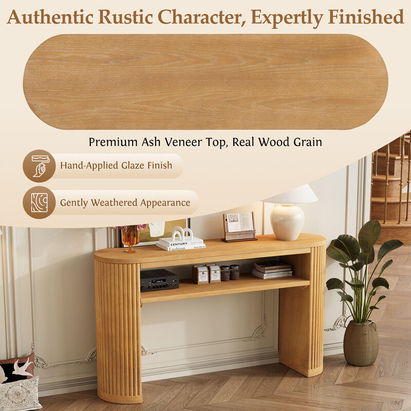 Farmhouse Oval Ash Veneer Console Table image number 2