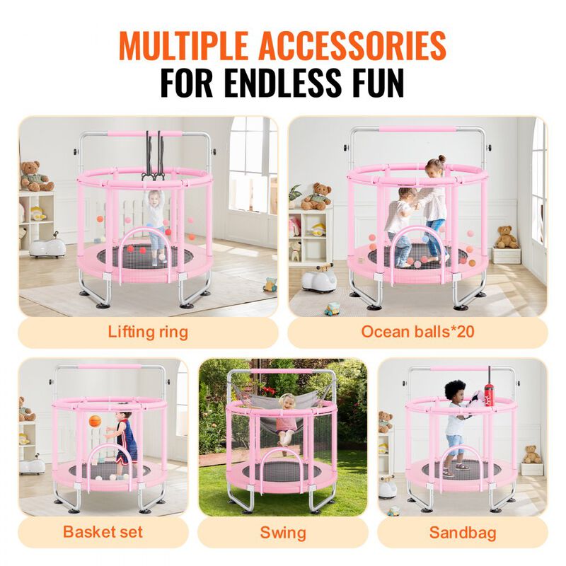 Mini Toddler Trampoline with Safety Net and Basketball Game, Birthday Gift for Children image number 5