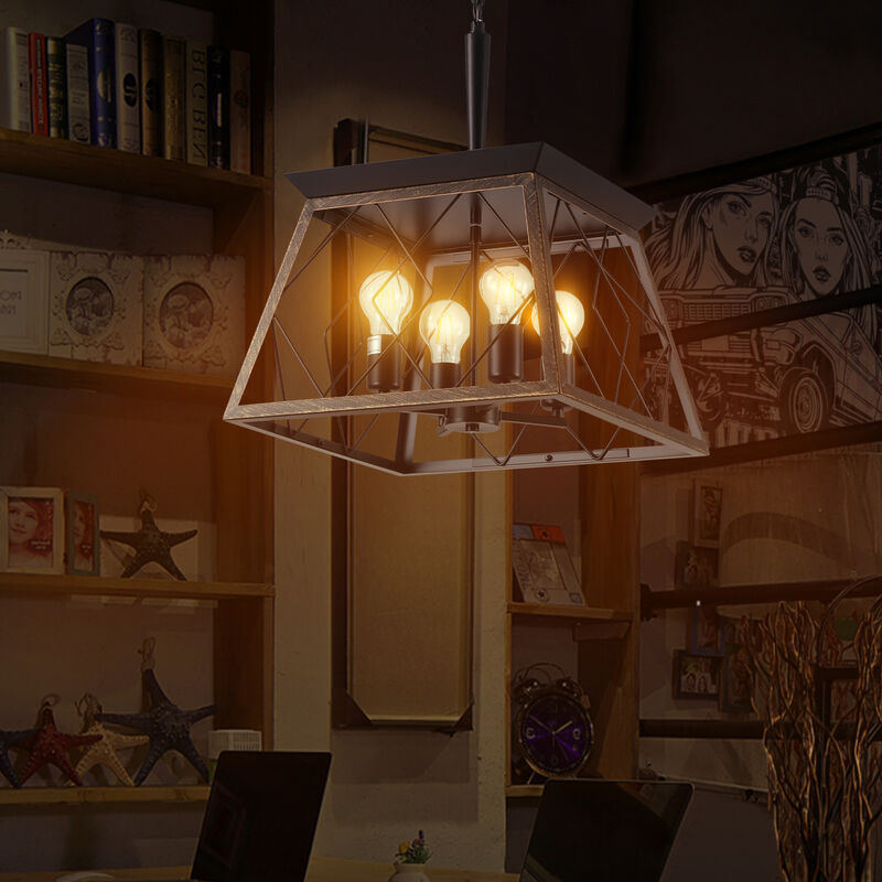 ELEMENT ACE Industrial 4-Light Pendant Chandelier with Metal Cage Design Adjustable Hanging Ceiling Light Fixture for Dining Room Kitchen Living Room image number 5